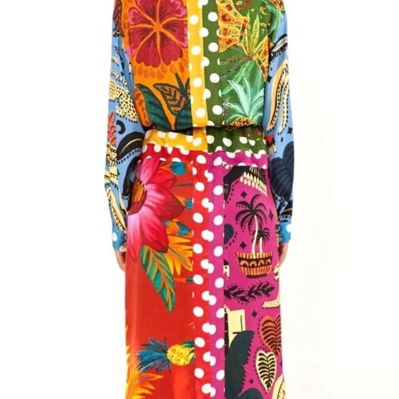 FARM RIO Earth Rainbow Long Sleeve Shirtdress Multicolor Size L - Picture 5 of 8